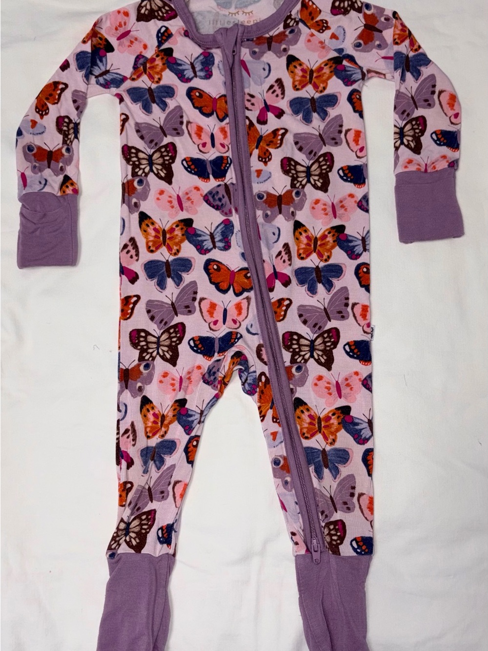 Little Sleepies full front zip butterfly print romper sz 3-6 months EUC